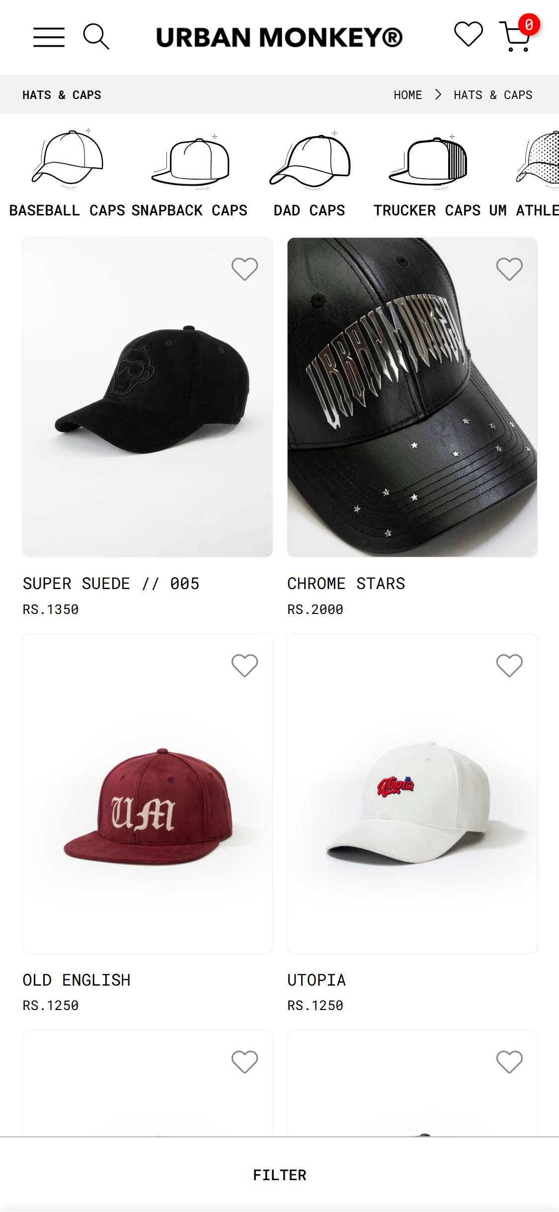 Urban Monkey — Collection page (no filter bar or sort controls visible above product grid)