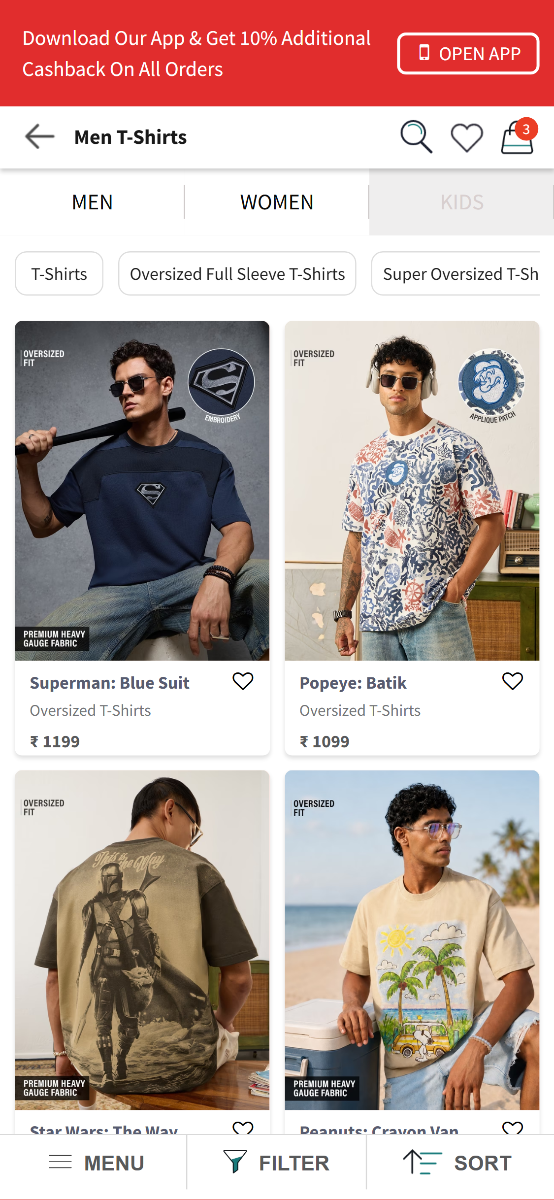 The Souled Store — Collection page (filter sidebar: Size, Color, Price, Style + Sort dropdown)